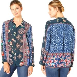 Johnny Was Women's Blue Georgina Long Sleeve Button Blouse Top Size XS